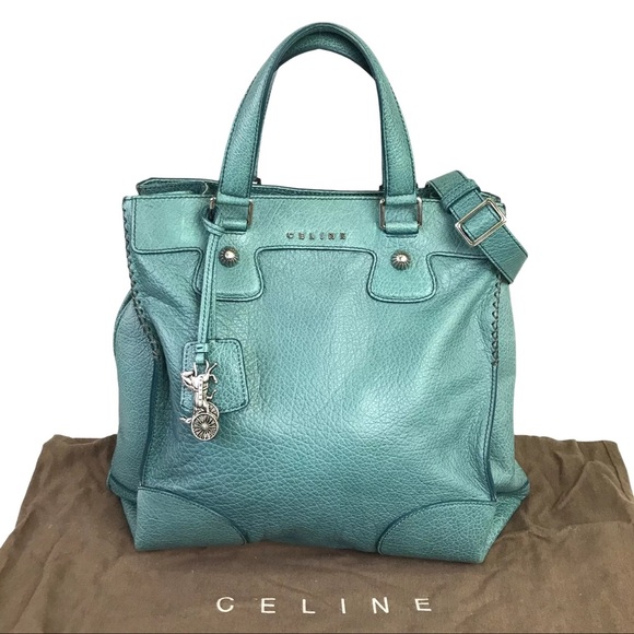 Celine Handbags - CELINE Vintage Orlov Green Two Way Bag with Strap